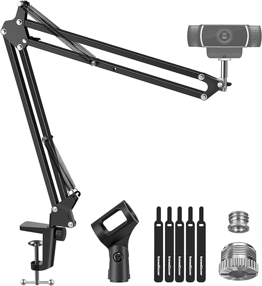InnoGear Webcam Stand, Boom Arm Mount Stand for Logitech Webcam BRIO 4K C920 C920S C922 C922x C925e C930 NexiGo N60, 1/4"-3/8" and 3/8"-5/8" Screw for Blue Yeti Snowball Yeti Nano and Other Mics
