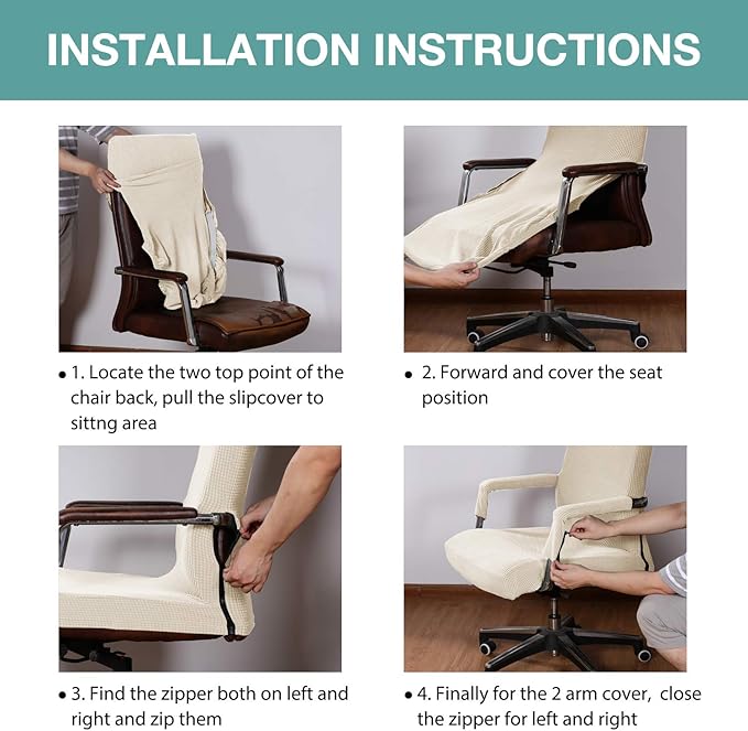 Turquoize Office Chair Cover - Universal Stretch Slipcover for Desk, Computer & Boss Chairs - Rotating Arms - Cats & Dogs - Biscotti Beige