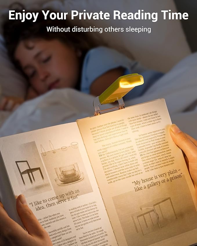 DEWENWILS Book Reading Light, USB Rechargeable Booklight for Reading at Night, LED Clip On Book Lights for Kids, Bookworms, Blue Light Blocking, Amber + Warm White (Green)