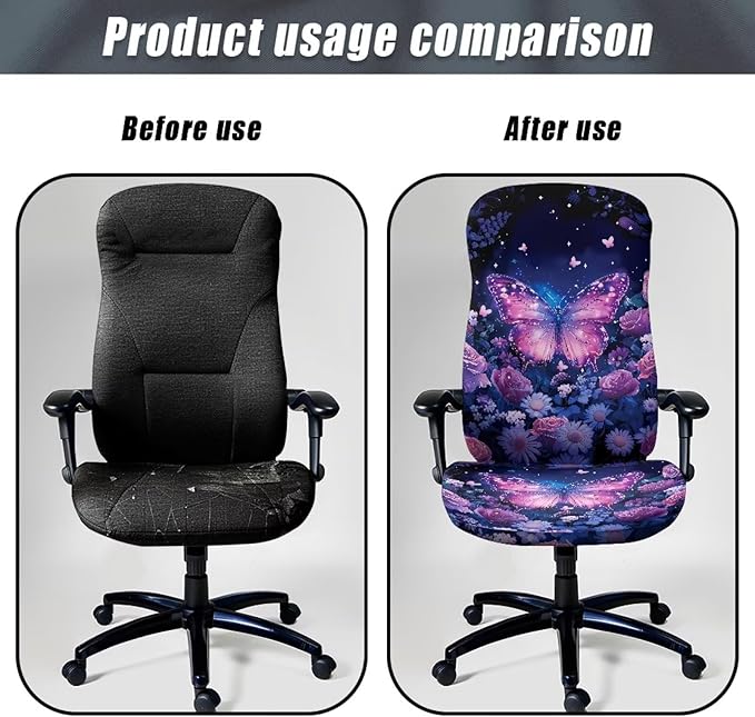 Talayituse Butterfly Rose Daisy Flower Print Office Chair Covers, Stretch Computer Chair Cover, Universal Boss Chair Covers Modern Simplism Style High Back Chair Slipcover, Small