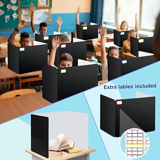 EARTHSON 12 Pcs Desk Dividers for Students, Coated Paper Privacy Shields Folder for Students, Privacy Folders for Students Desks, Test Divider Classroom Teacher Supplies Office Home, Black