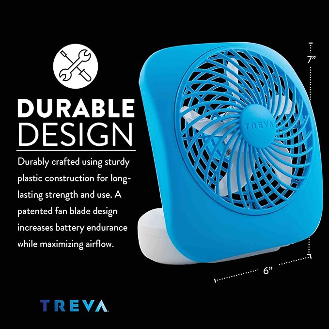 Treva 5 Inch Battery Powered Fan Portable Desk Fan 2 Cooling Speeds with Compact Folding & Tilt Design Cubicle Accessories Small Portable 2 Pack (Blue)