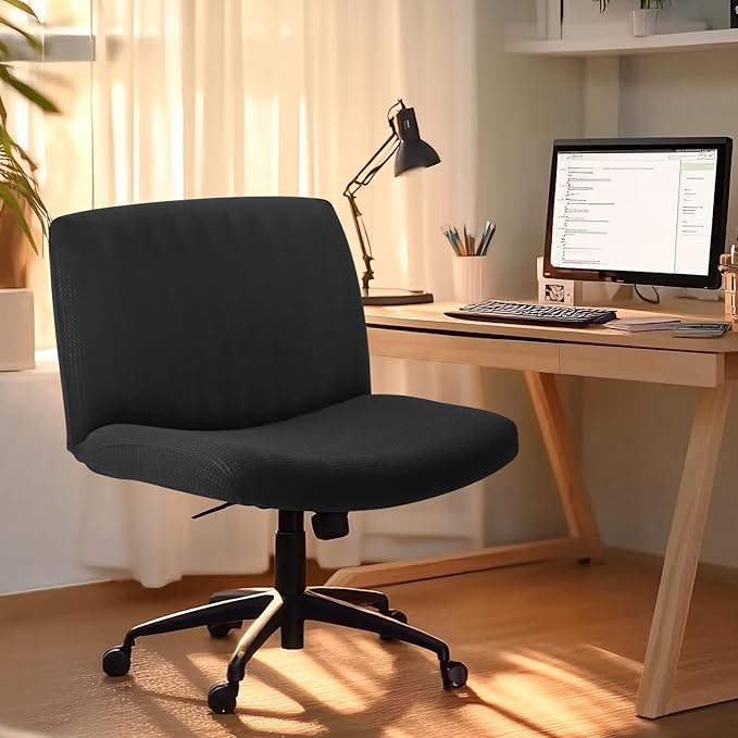 Criss Cross Chair Cover Black Armless Wide Back Chair Cover Water Resistant Stretchable Slipcover for Wide Seat Desk and Vanity Chairs Washable