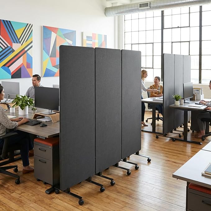 72in 3-Panel Soundproof Room Divider with Wheels, Heavy-Duty Acoustic Partition Temporary Wall for Noise Reduction, Portable Divider for Home Hospital Library Classroom - Dark Grey
