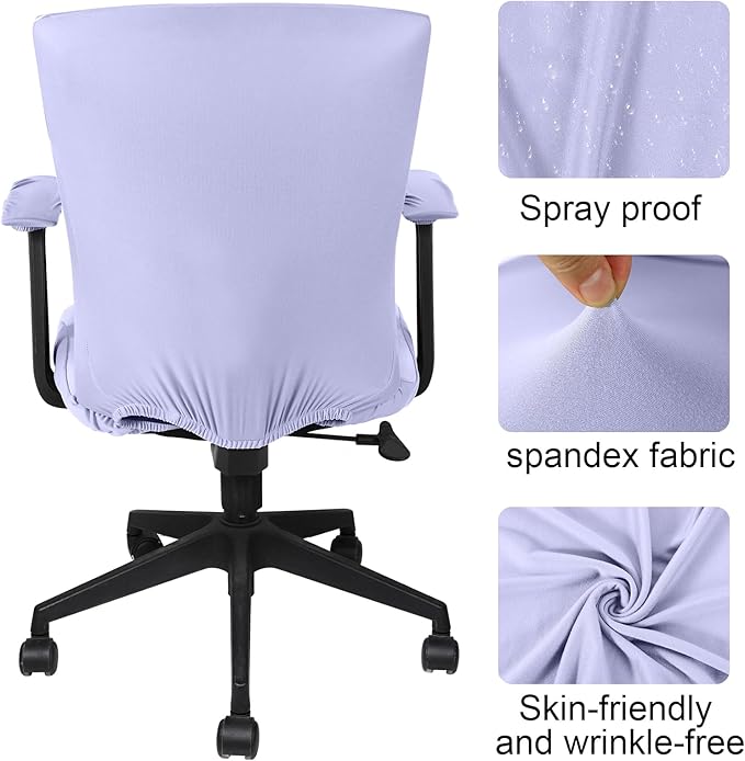 Tallew 4 Pcs Office Chair Covers Set Computer Universal Protective Stretchable Chair Seat Covers Desk Armrest Cover Pads Office Cushion Backrest for Rotating(Regular,Light Purple)