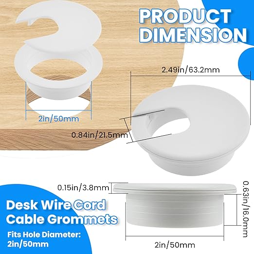 2 inch(50mm) White Desk Hole Cover Grommet ABS Plastic Wire Organizers for Computer Desk Cabinet (3 Pack)