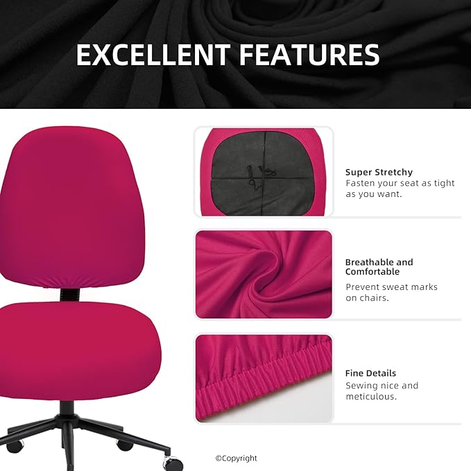 DIVA EN CAMINO DEC Stretchable Desk Office Chair Seat Covers - Universal Stretch Computer Chair Slipcover - Washable Rotating Backrest Coverings & Cushion Protectors for Dogs, Cats, Pets, Hot Pink