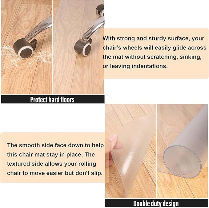 AiBOB Office Chair Mat for Hardwood Floor, 36 X 48 inches, Hard Floor Chair Mats Under Computer Desk, Easy Glide for Rolling Chairs