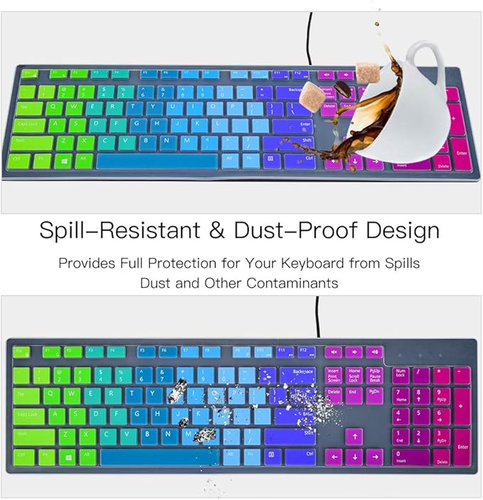 Colorful Keyboard Cover for Dell KM636 Wireless Keyboard & Dell KB216 Wired/Dell Optiplex 5250 3050 3240 5460 7450 7050/Dell Inspiron AIO 3475/3670/3477 All-in One Desktop Keyboard Skin, Rainbow