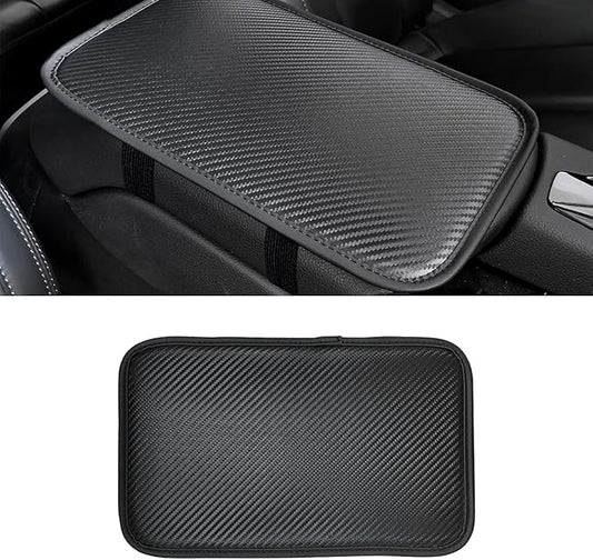 8sanlione Leather Center Console Cushion Pad, 11.4"x7.4" Waterproof Armrest Seat Box Cover Fit for Most Cars, Vehicles, SUVs, Comfort, Car Interior Protection Accessories (Black/Carbon Fiber)