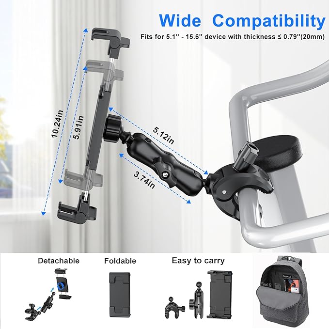 PLDHPRO Tablet Holder for Mic Stand 360° Swivel iPad Music Stand Mount for Microphone with Clamp, Musicians Stage Portable Stands Guitar Tripod Accessories Compatible 5.1-15.6'' Devices