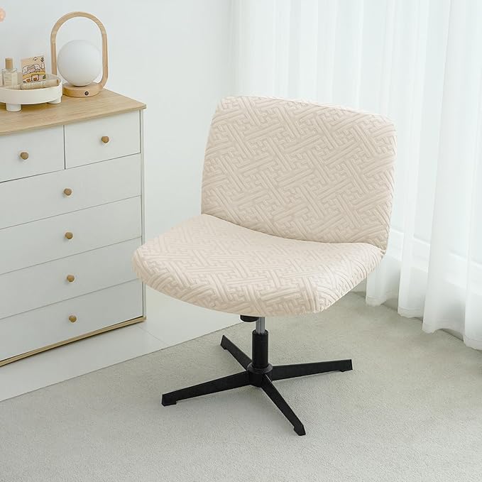 Lavish Cover Water Resistant Criss Cross Chair Cover, Jacquard Fabric Elastic Office Chair Cover,Wide Comfy Desk Chair Cover,Armless Chair Cover Protects Chair Stains and Wear(Jacquard:Beige,No Chair)