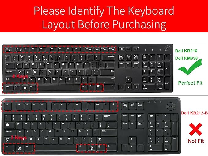 Keyboard Cover Skin for Dell KB216 Wired & Dell KM636 Wireless Keyboard/Dell Optiplex 5250 3050 3240 5460 7450 7050/Dell Inspiron AIO 3475/3670/3477 All-in one Desktop Keyboard Cover Protector, Clear