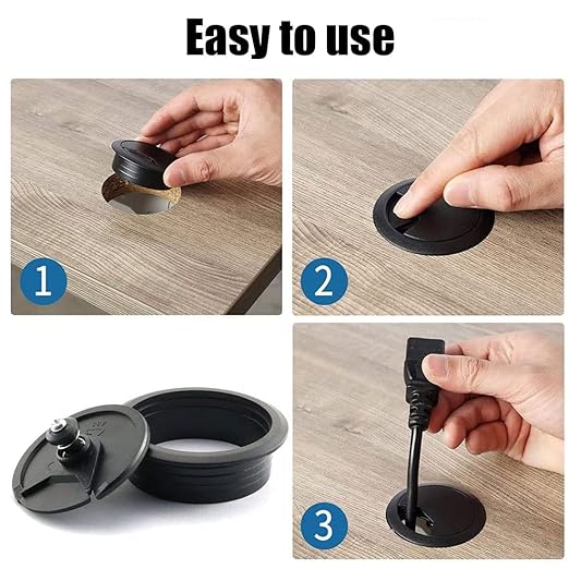 TuTuYa 8PCS Desk Grommet, Desk Grommet 2-3/8 Inch (60mm) Black Desk Cable Grommet Desk Cable Hole Covers with Hole Saw, Ideal Solution for Office and Home Table Cable