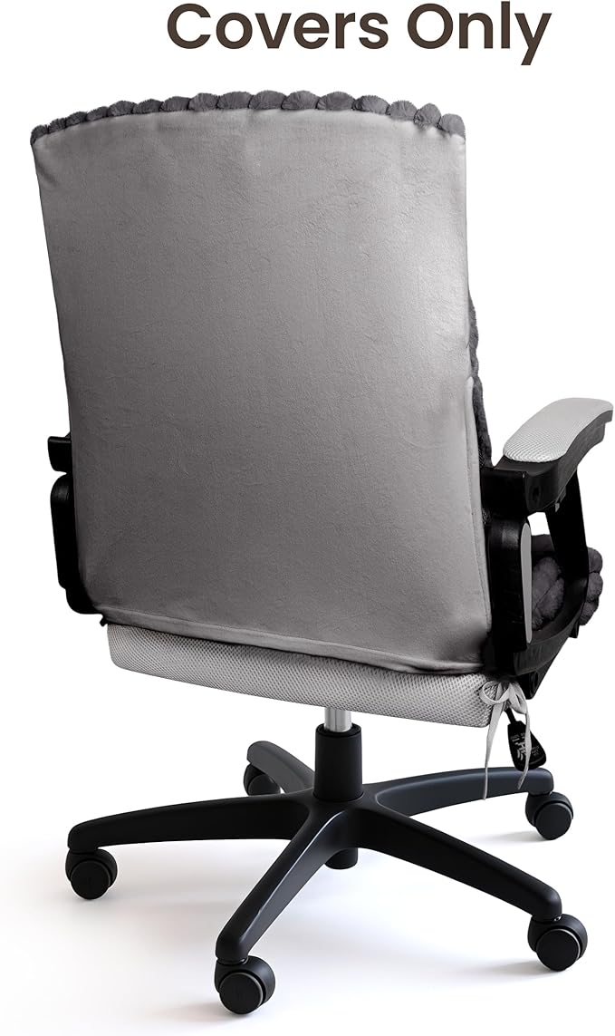 AELS Faux Fur Striped Office Chair Cover, Desk Chair Cover Computer Office Chair Covers - Fits Desk Chair/Armchair, Soft Breathable Fabric - Washable & Removable for Home & Office, Dark Gray