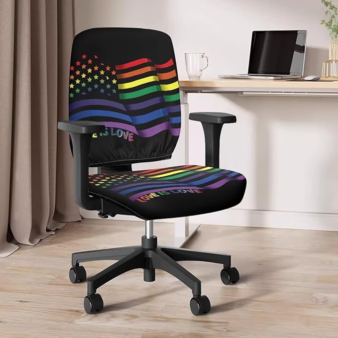 GLENLCWE Love is Love Rainbow Flag Computer Office Chair Cover Universal Chair Covers Stretch Rotating Chair Slipcover Protective & Stretchable