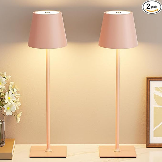 Kakanuo Pink Cordless Rechargeable Table Lamp 5000mAh Battery Operated Lamps, 3 Colors Stepless Dimming Touch Lamp for Living Room, Kitchen Counter, Dining, Outdoor Patio, 2 Pack
