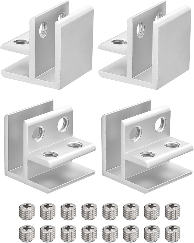 uxcell 90 Degree Glass Clamp, 4pcs for 8-12mm Aluminum Alloy Glass Shelf Support Bracket Double Side Glass Holder for Cabinet Cupboard