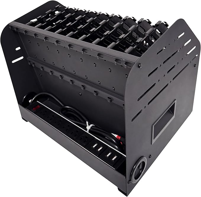 Laptop Charging Station for Classroom, Office, or Home, 10-Device Organizer with 6 AC Outlets & 4 Fast-Charging USB Ports, Fits Laptops, Tablets & E-Readers up to 1.375" Thick, 15.6"