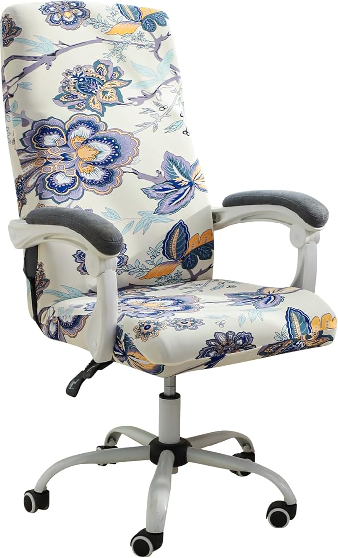 FORCHEER Floral Large Office Chair Cover Stretch Printed Computer Armchair Slipcover for Desk Chair 1 Piece Washable Removable