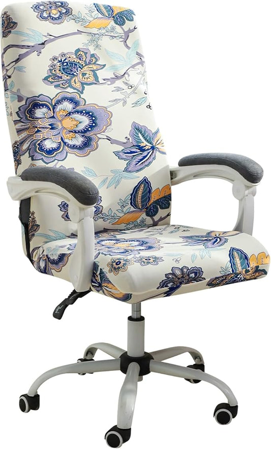 FORCHEER Floral Large Office Chair Cover Stretch Printed Computer Armchair Slipcover for Desk Chair 1 Piece Washable Removable