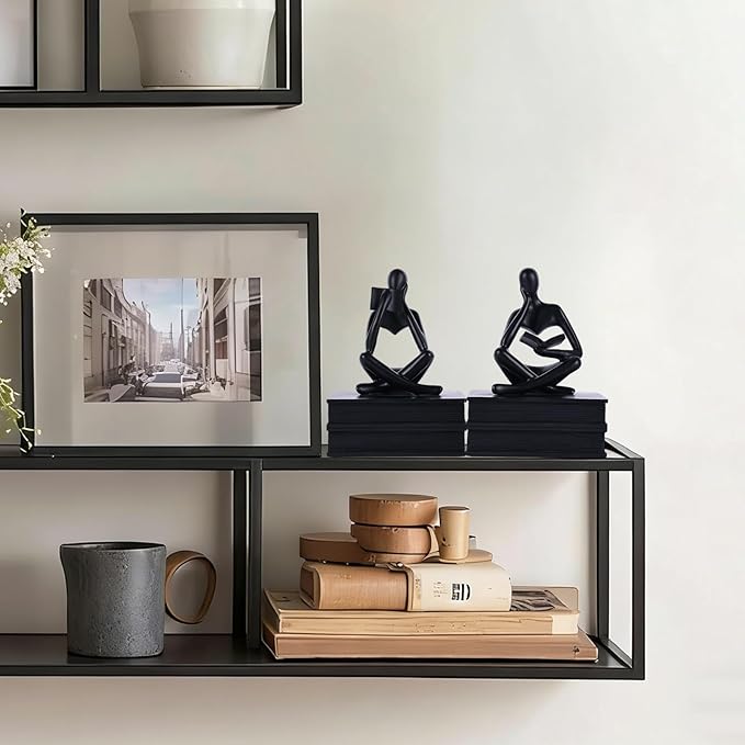 Heavy Duty Book Ends for Shelves, Thinker Bookends Set of 2 Decorative Book Ends for Heavy Books, Modern Unique Shelf Decor for Home Office Living Room Desk