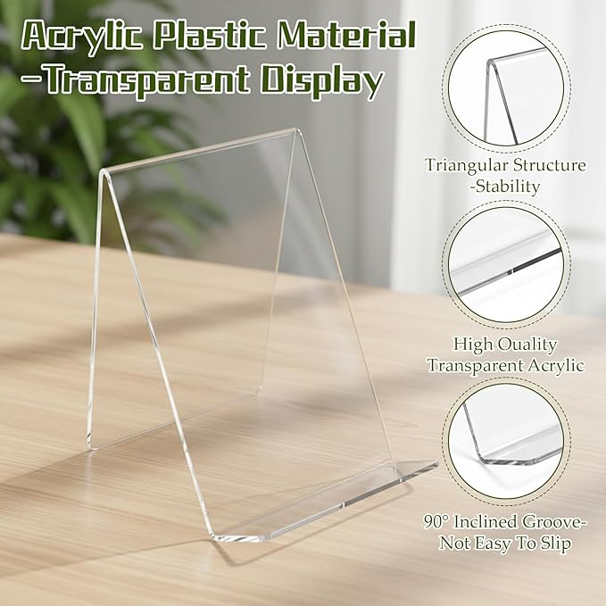12 Pack Acrylic Book Display Holder, 4x5 Inch Clear Acrylic Book Stand, Books Display Easel for Displaying Books, Tablet Holder, Pictures, Notebooks, Music Sheets, Artworks, CDs