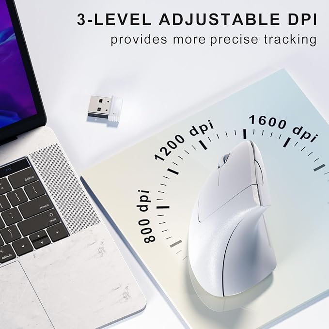 Left Handed Mouse,Left Handed Ergonomic Mouse, 2.4G USB Wireless Left Handed Vertical Mouse, Adjustable DPI(800/1200/1600),6 Buttons for PC,Mac,Laptop,Windows,Desktop – White