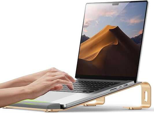 JCZT Aluminum Laptop Stand, Notebook Stand with Wrist Rest, Ergonomic Detachable Laptop Mount, Computer Stand Compatible with 10-17'' All Laptops Such as MacBook Air Pro/HP/Dell/Lenovo, Gold