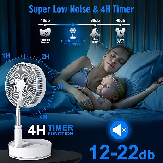 LIPETY Portable Foldable Rechargeable Oscillating Fan - 8.6" 7200mah Battery Operated USB C Small Fan Remote, Quiet Table Desk Fan Folding Standing Pedestal Fan for Rome Office Camping Travel