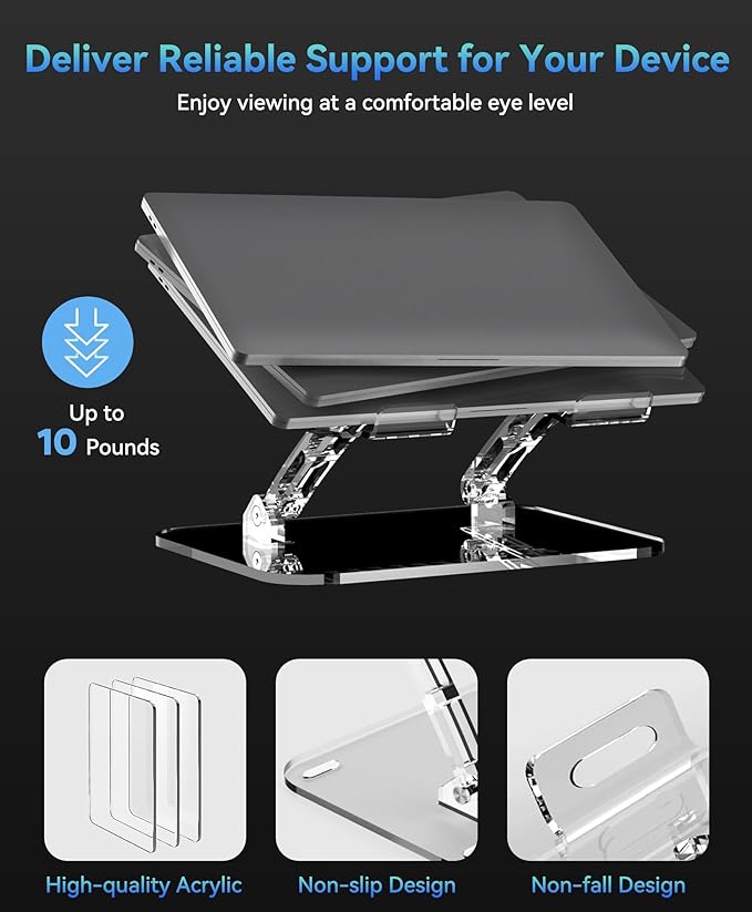 Lpoake Adjustable Foldable Laptop Stand, Portable Ergonomic Computer Stand for Laptop, Compatible with 10 to 15.6 Inches Notebook Computers