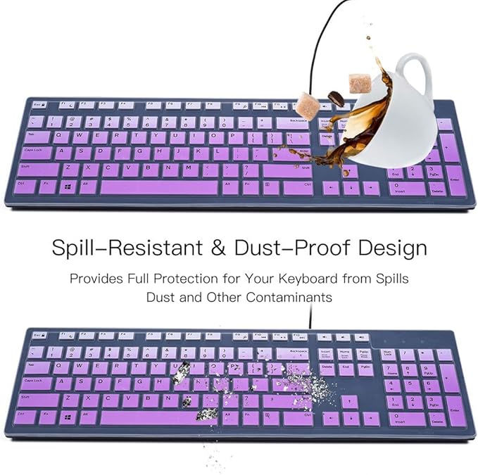 Keyboard Cover for KB216 Wired & Dell KM636 Wireless Keyboard/Dell Optiplex 5250 3050 3240 5460 7450 7050/ Dell Inspiron AIO 3475/3670/3477 All-in one Desktop Keyboard Skin, Ombre Pinkish Purple