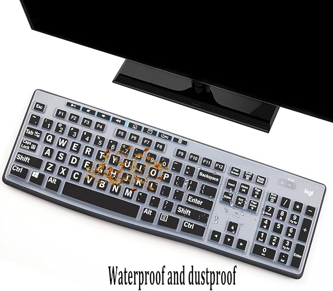 Keyboard Cover Skin Protector with Large Letters Fit Logitech MK295 MK275 MK270 Keyboard, Logitech K200 K260 K270 K275 K295 MK200 MK260 Ultra Thin Desktop PC Silicone Keyboard Cover