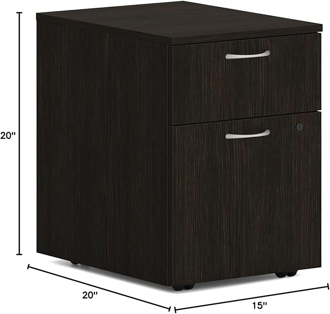 HON MOD 2 Drawer File Cabinet On Wheels, Mobile Pedestal for Filing Cabinets for Home Office, 15" W Portable Storage, Java Oak