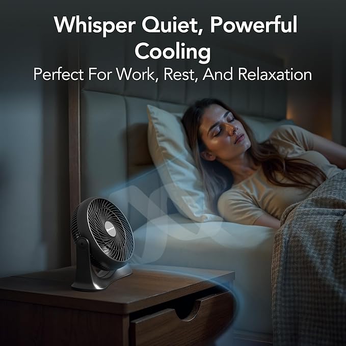 Comfort Zone 11-Inch High-Velocity Tabletop Air Circulator Fan – Quiet 3-Speed Personal Turbo Fan with 90° Adjustable Tilt & Carry Handle – Compact Desk Fan for Home, Office, or Bedroom – Black