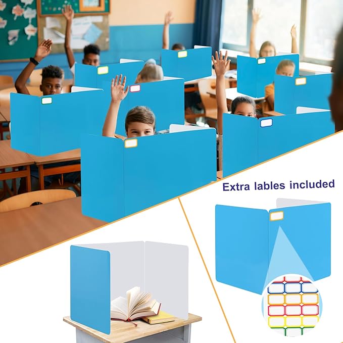 EARTHSON 24 Pcs Privacy Folders for Students, Privacy Dividers for Classroom, Study Carrel Desks Privacy Boards, Privacy Shields Folder for School Teachers Home, Blue
