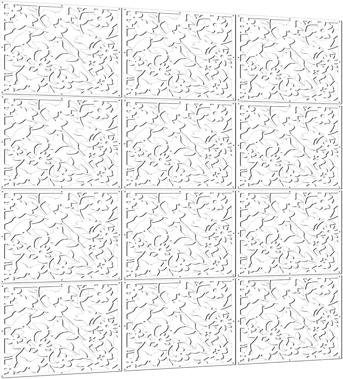 Lchen Hanging Room Divider,12 Pieces PVC Panel Screen Bird Flower for Living Dining Sitting-Room Hotel and Bar Decoration(White01)