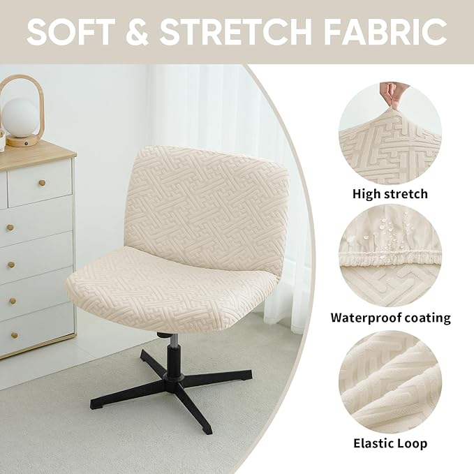Lavish Cover Water Resistant Criss Cross Chair Cover, Jacquard Fabric Elastic Office Chair Cover,Wide Comfy Desk Chair Cover,Armless Chair Cover Protects Chair Stains and Wear(Jacquard:Beige,No Chair)