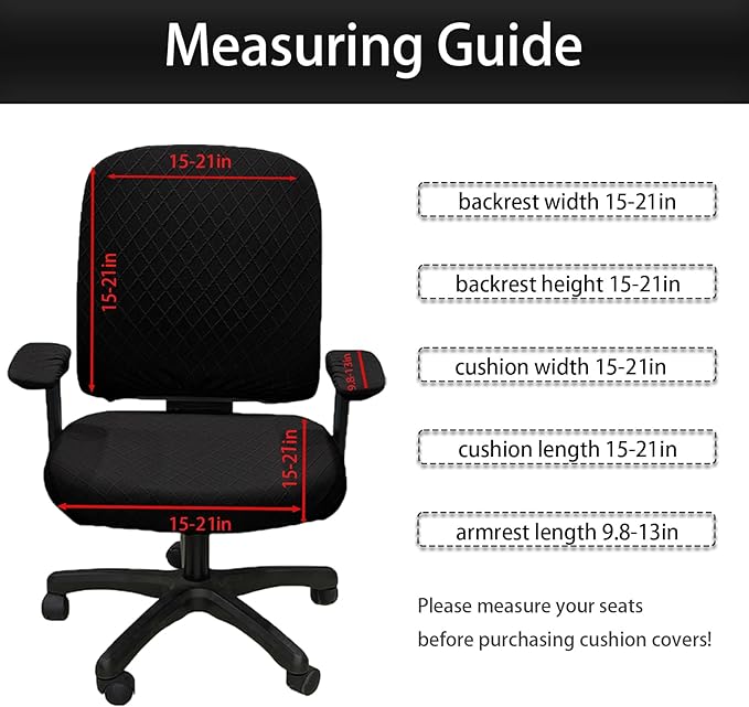 Stretch Jacquard Office Chair Cover with Armrest Covers, Removable Washable Desk Chair Cover, Anti-dust Seat Cushion Protectors -Seat + Backrest, Black