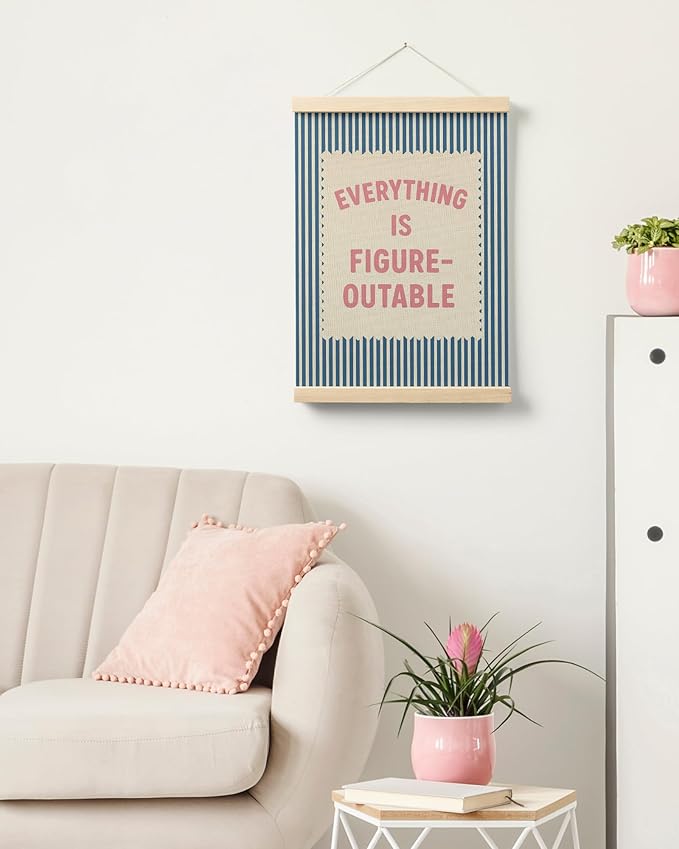 FGFK Everything Is Figureoutable Inspirational Wall Art Poster Hanger Frame, Retro Pink and Blue Positive Affirmations Canvas Prints Framed Wall Decor for Home Classroom Office, 12x16 Inch