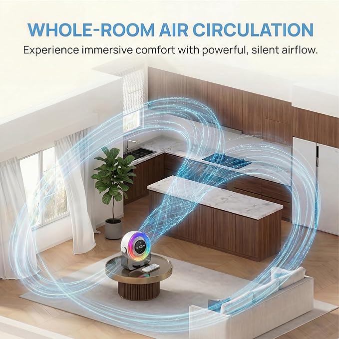 Desk Fans for Bedroom,Portable Colored LED Light 100 Speed Digital Display USB Rechargeable Table Fan,Quiet Wall-Mounted Desk Fan for Home Office Bedroom Camping Traveling(White)