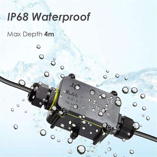 FX Junction Box Waterproof IP68 2 Way Plug Line M20 Coaxial Cable Connector Wire Range 5 to 12mm Outdoor External Electric Power Cord Boxes