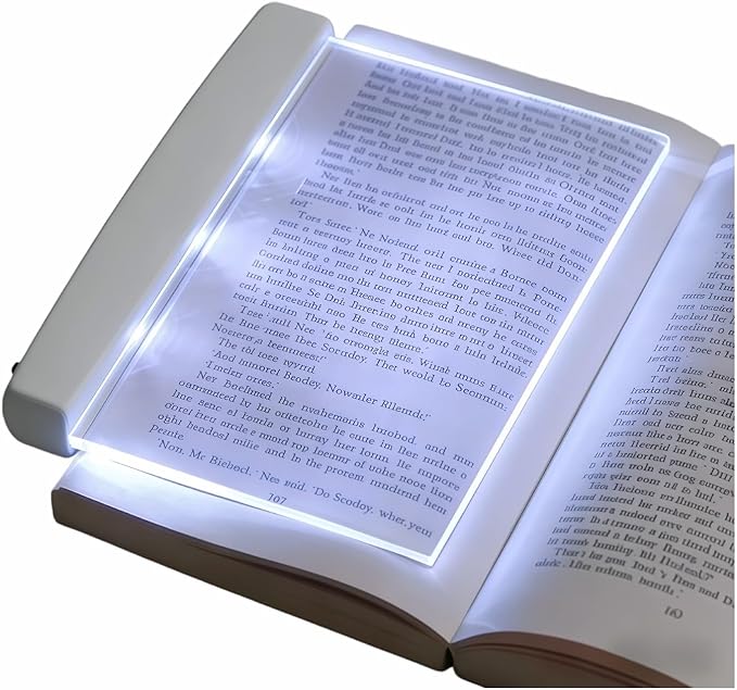 Book Light LED Flat Panel - Wireless Clip-On Eye-Care Page Light for Night Bed Reading, No-Glare Portable Reading Lamp for Students Adults, White