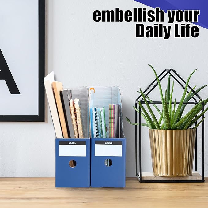 Thenshop 24 Pcs Cardboard Magazine File Holder Organizer, Desk File Organizer Box Foldable Book Bin Papers Storage Folder with Label for School Classroom Office Supplies(Classic,Navy Blue)