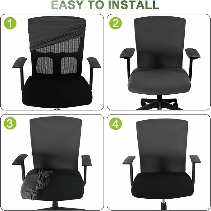 Tallew 4 Pcs Office Chair Covers Set Computer Universal Protective Stretchable Chair Seat Covers Desk Armrest Cover Pads Office Cushion Backrest for Rotating(Regular,Dark Grey)