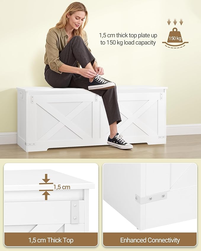 Hzuaneri 47.2" Storage Chest, Large Storage Trunk with 2 Hinges, Farmhouse Wooden Box Bench, Lift-Top Organizer Chest, Entryway Trunk for Bedroom, Living Room, White SB12103X