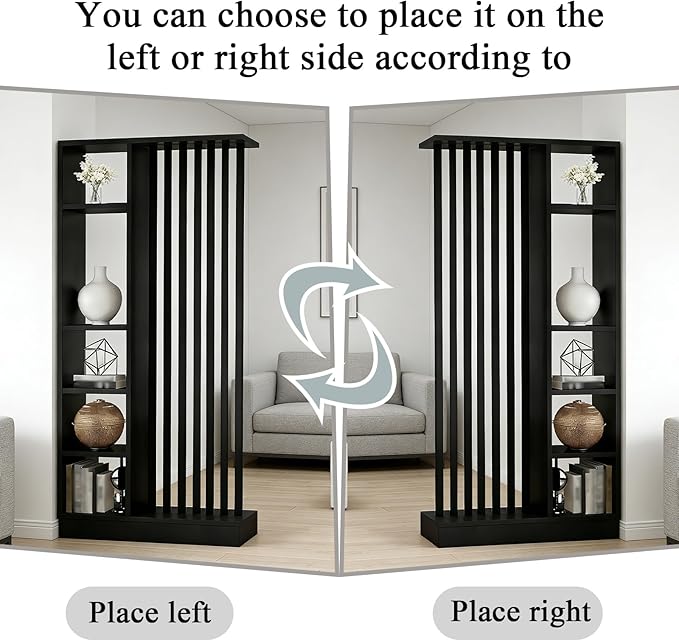 Room Divider with Shelves, Entrance Hall Partition Screen Column Floor to Ceiling - Freestanding Room Divider with Storage Shelf, Freestanding Decor for Bedroom (A Black + Black, 39.4in / 100cm)