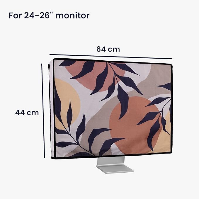 kwmobile Dust Cover for 24-26" Monitor - Linen Monitor Protector with Design - Leaves and Pattern Black/Brown/White