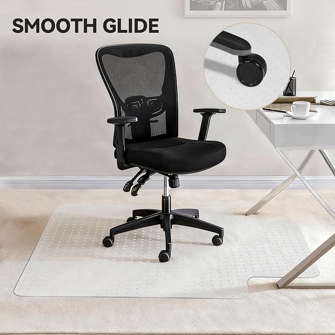Office Chair Mat for Carpet with Lip, Flat Shipping Heavy Duty Hard Clear Chair Mats, Under Desk Protector Floor Mat, Smooth Glide Plastic Rolling Computer ChairMat (32x48 Inch)