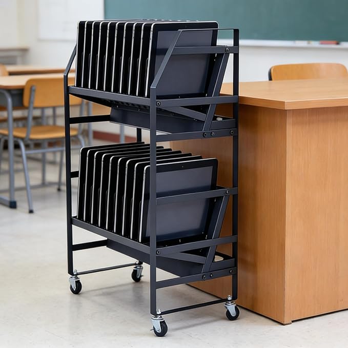 20 Slot Laptop Charging Cart Mobile Open Storage Rack with 4 Removable Wheels, Fits Laptops, Tablets, Ipads for Classrooms, Libraries, Office Desks